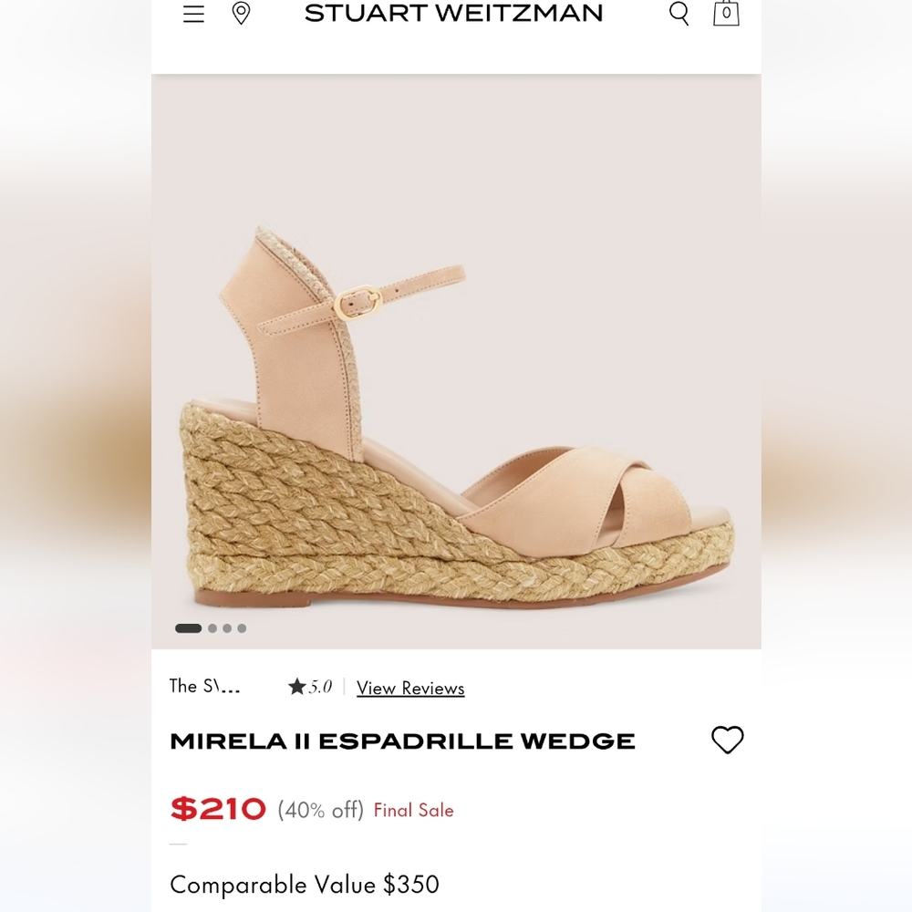 Stuart Weitzman Mirela II Peach Suede Spadrille Wedges Size EU38 / US 7.5
